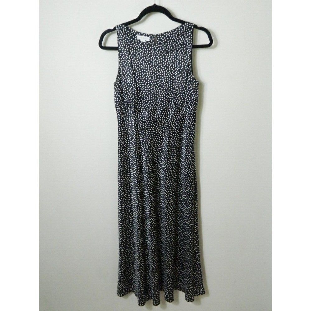 Charter Club Dress Black White Polka Dots‎ Silk Sleeveless Midi Dress Size 4